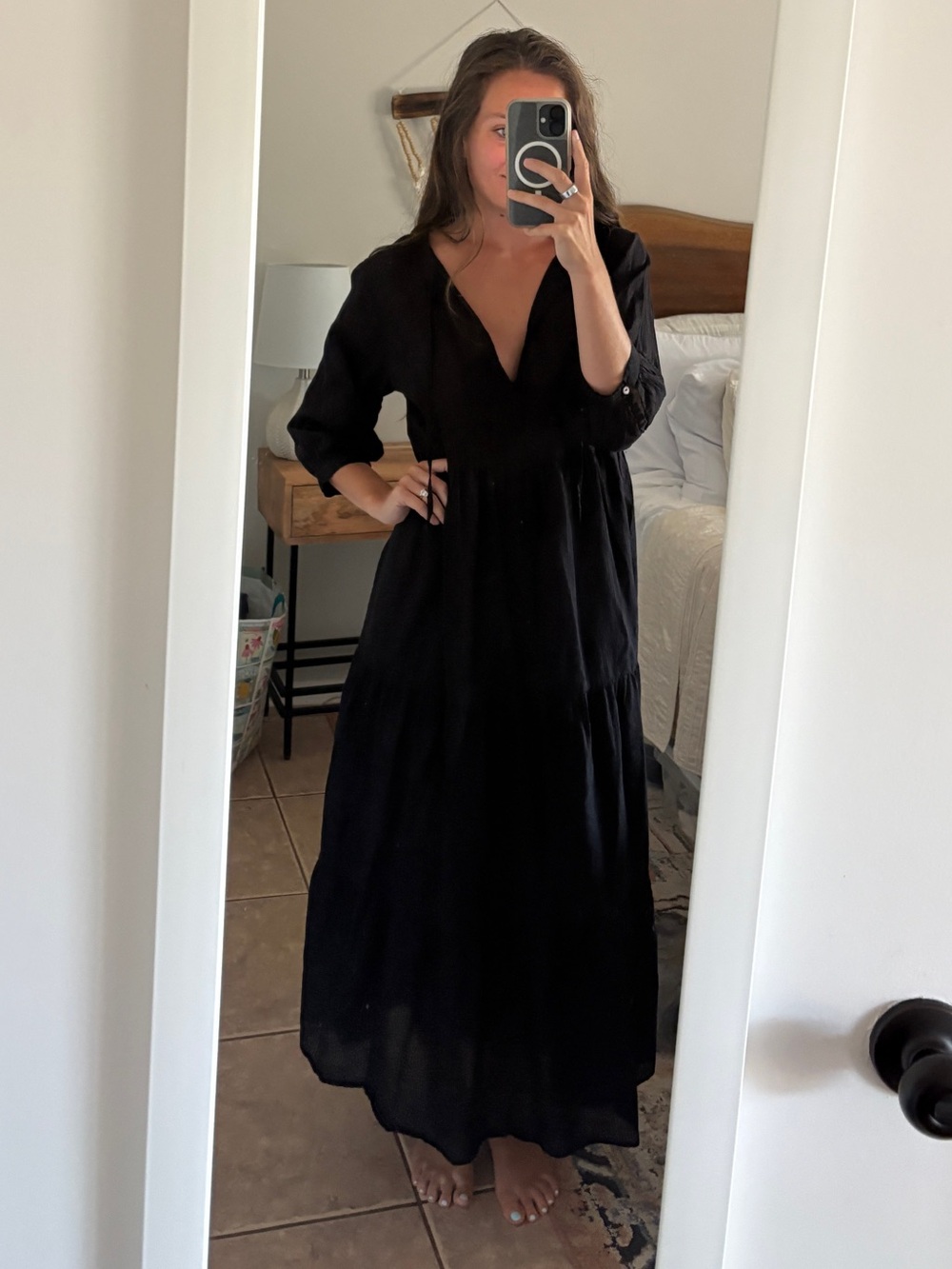 NATURAL LIFE Black Striped Midi Dress XS/S
